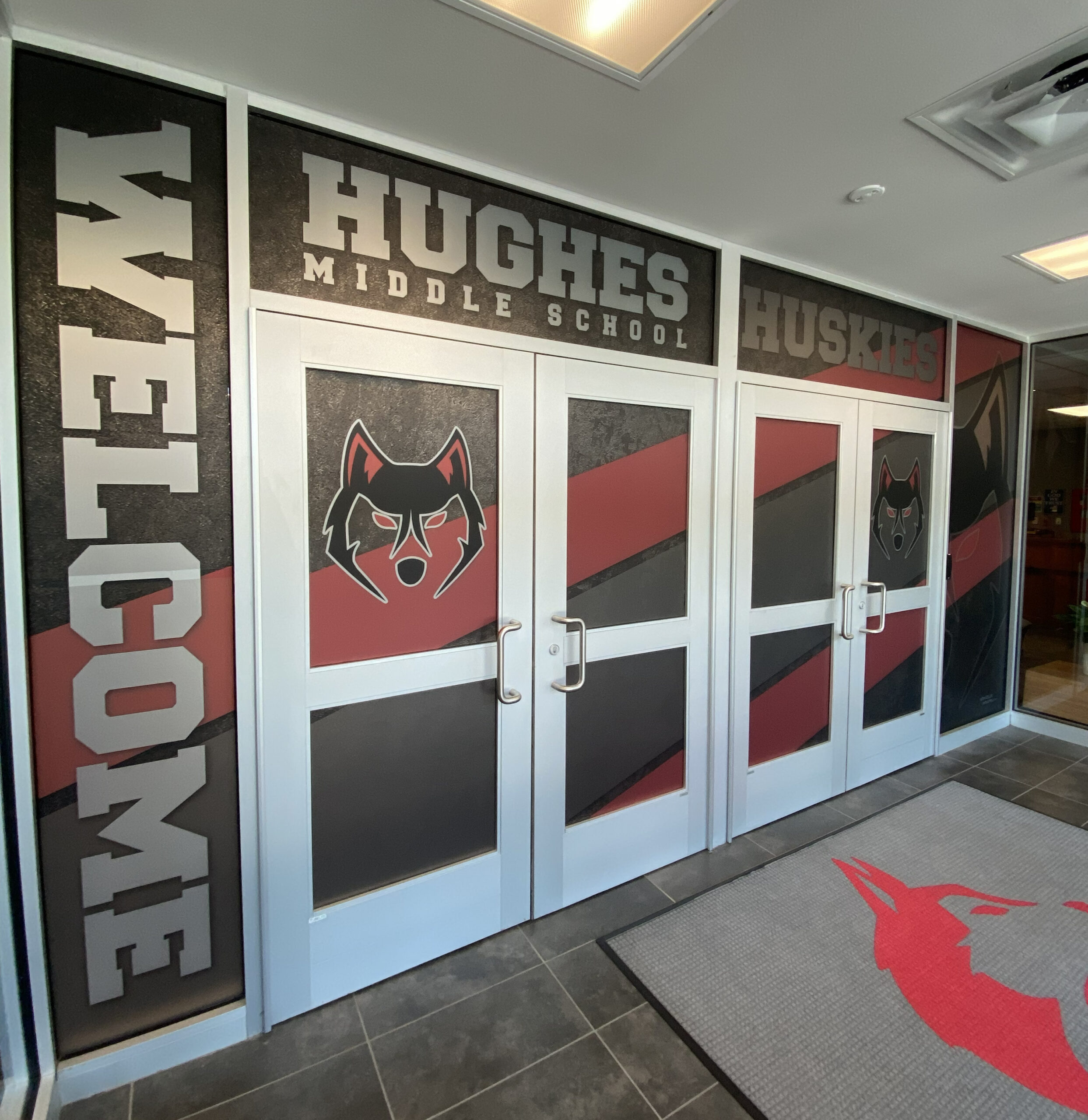 Custom Window Graphics School Entry for privacy and branding